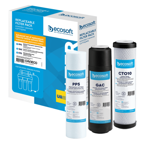 Zaawansowany pakiet filtrów zamiennych 1-2-3 do filtra odwróconej osmozy Ecosoft