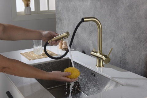 Bateria trójdrożna (2-way) BlueWater Apala kolor: mosiądz antyczny, pull-out