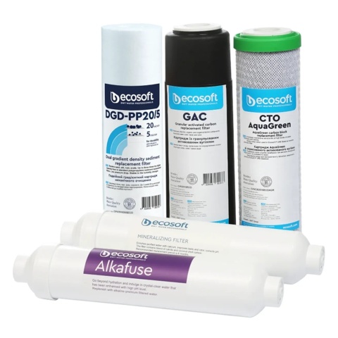 Komplet wkładów wymiennych, serwis półroczny do urządzenia Ecosoft AlkaFuse CHV5PUREALC (5 wkładów)