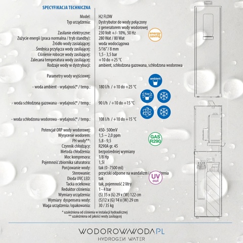 Dystrybutor wody z generatorem wody wodorowej H2FLOW