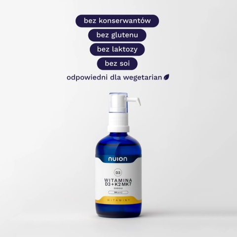 Suplement wody Puromedica Nuion Witamina D3 + Witamina K2MK7 - opakowanie 100 ml - 2000 IU