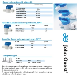 Zawór kurkowy z polipropylenu Speedfit 3/8" × gwint zewnętrzny 3/8" gwint NPTF męski marki John Guest - PPSV011223W