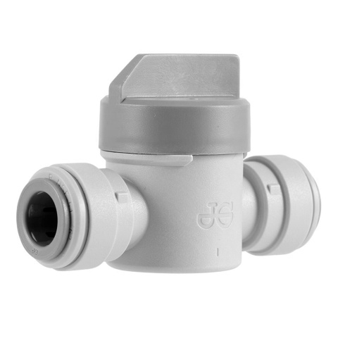 Zawór odcinający 3/8″ x 3/8" z szarego acetalu (krótka rączka) marki John Guest - PISV0412CS