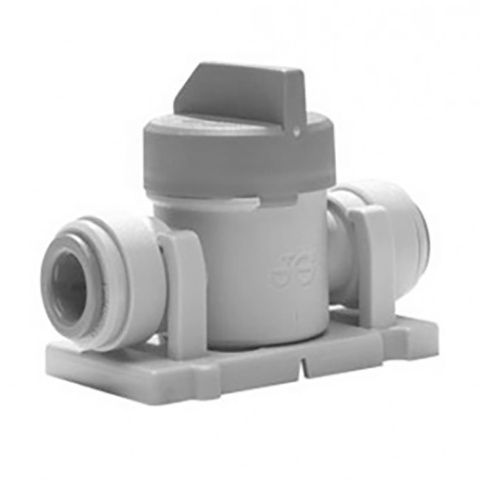 Zawór odcinający 3/8″ x 3/8" z szarego acetalu (krótka rączka z klipsem montażowym) marki John Guest - PISV04KIT-SH