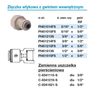 Złącze wtykowe 3/8" z gwintem wewnętrznym BSP (zakończenie płaskie) x 3/8" Speedfit na wężyk - PI451213S
