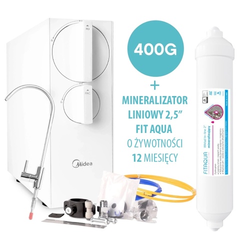 Stacja filtracji Midea 400 GPD R06 odwrócona osmoza "direct flow" + mineralizator FITAQUA AC-IL-MIN-QC 2″ QC