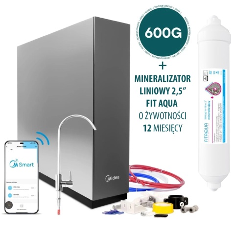 Stacja filtracji Midea Smart 600 GPD WiFi R06 odwrócona osmoza "direct flow" + mineralizator FITAQUA AC-IL-MIN-QC 2″ QC